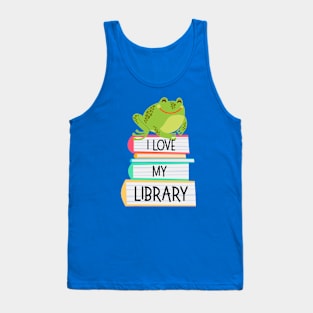 I Love My Library Cute Frog Book Lovers Tank Top